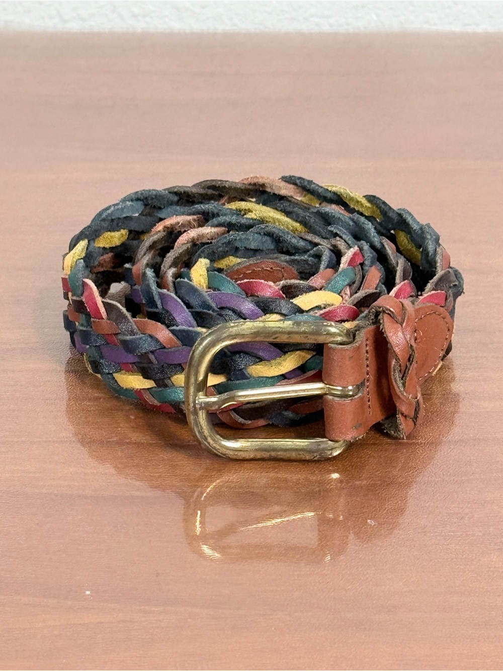 Vintage Capezio Braided Multicolor Leather Belt with Brass Buckle M/L
